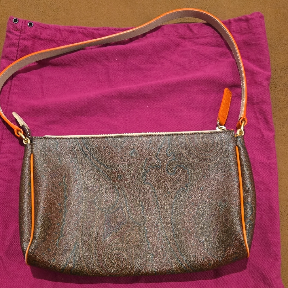 Etro Elegant Brown Shoulder Bag with Orange Accents